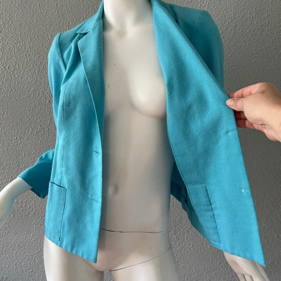 Vintage 70s Aqua Blue AMY ADAMS Boxy Disco Retro Blazer Jacket Top M - Picture 12 of 12